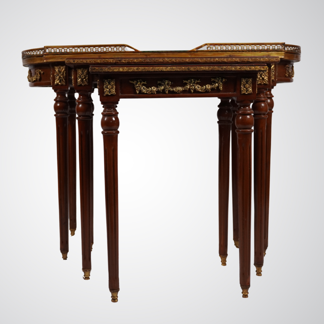 Elegant French Empire Style Nesting Tables with Marquetry and Ormolu Detailing