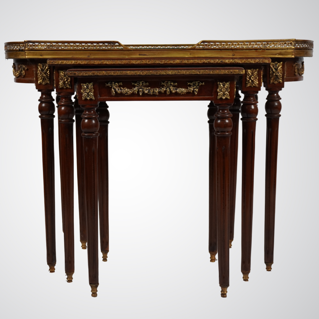 Elegant French Empire Style Nesting Tables with Marquetry and Ormolu Detailing