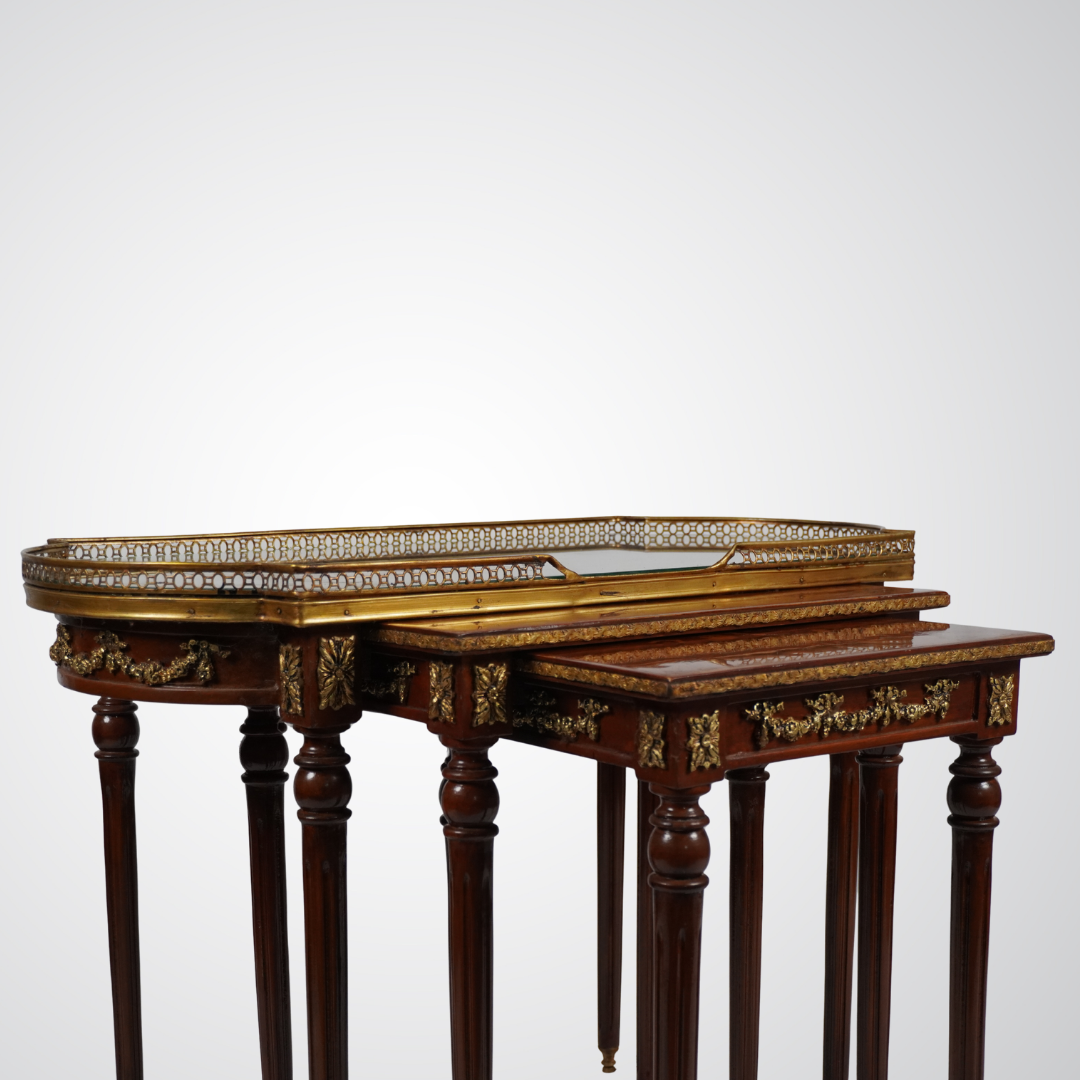 Elegant French Empire Style Nesting Tables with Marquetry and Ormolu Detailing