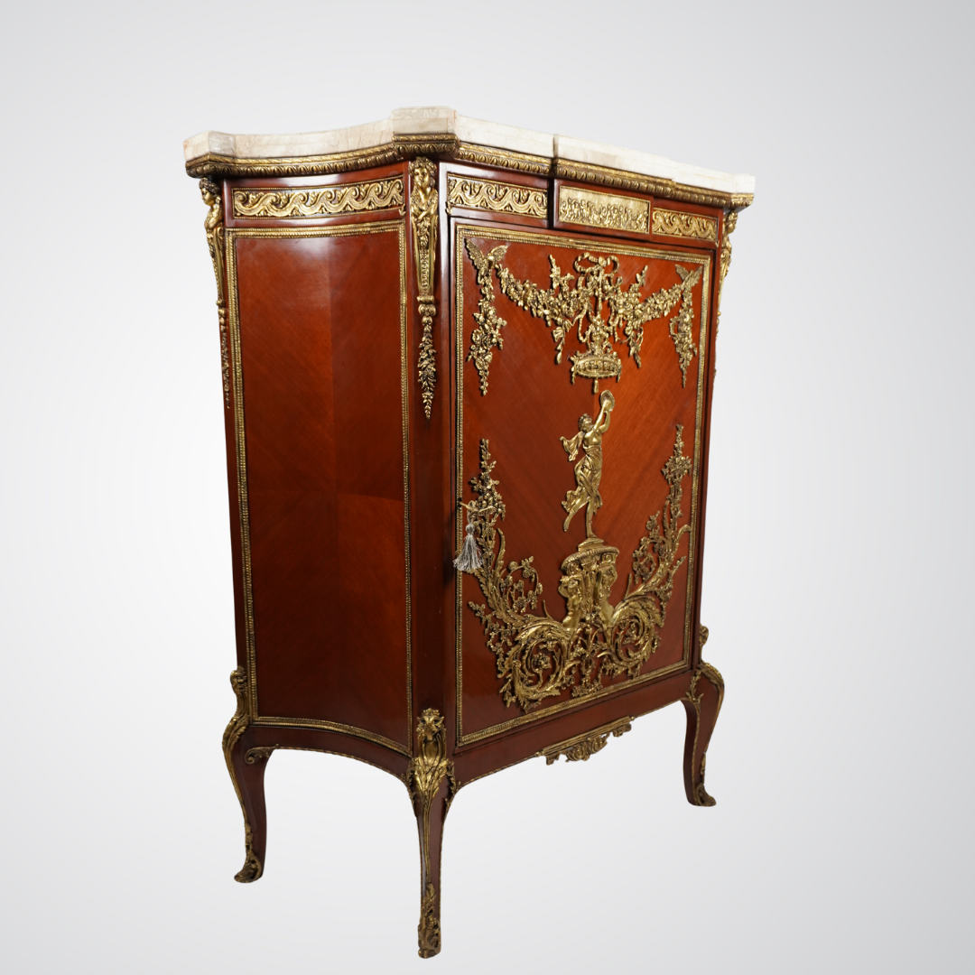 Exceptional Louis XV Style Cabinet with Marble Top and Gilt Bronze Ornamentation