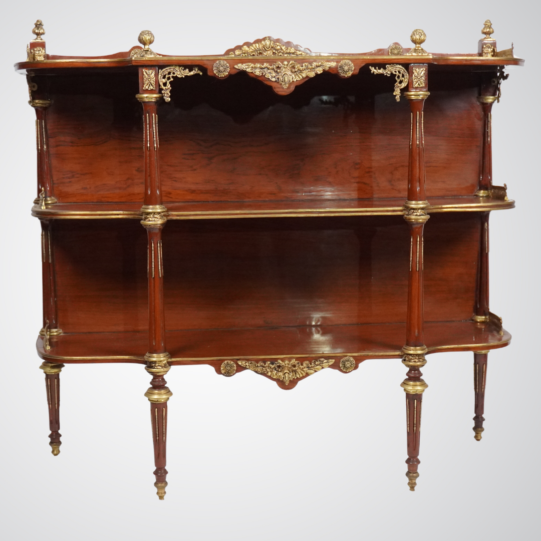 Exquisite Louis XVI Style Mahogany Étagère with Gilt Bronze Mounts and Clock Pediment