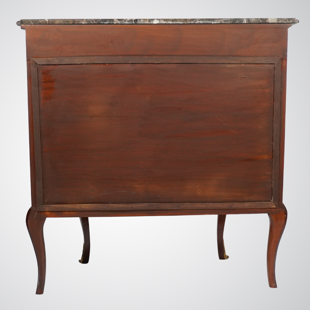 Antique French Louis XV Style Vitrine Cabinet with Marble Top and Gilt Bronze Mounts