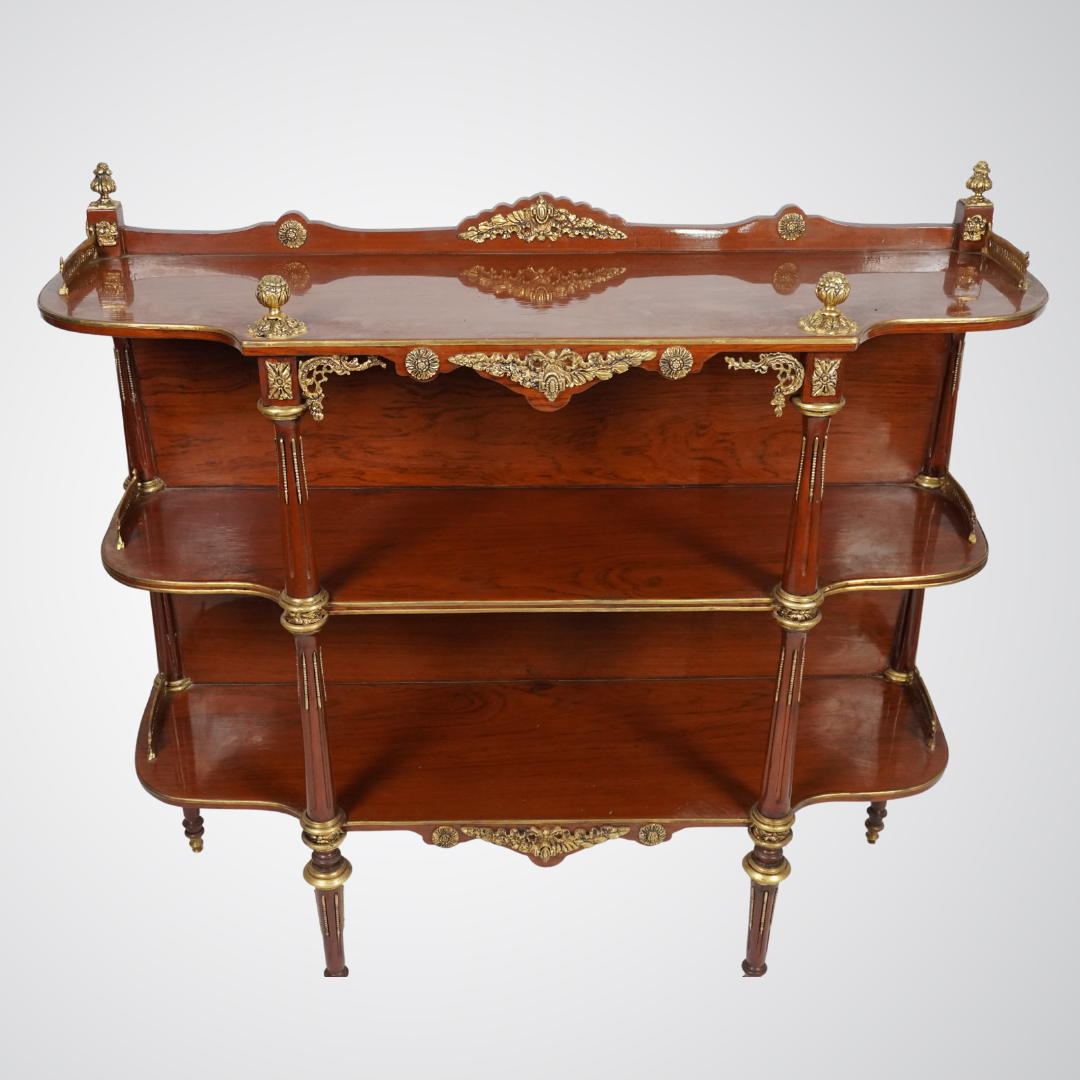 Exquisite Louis XVI Style Mahogany Étagère with Gilt Bronze Mounts and Clock Pediment