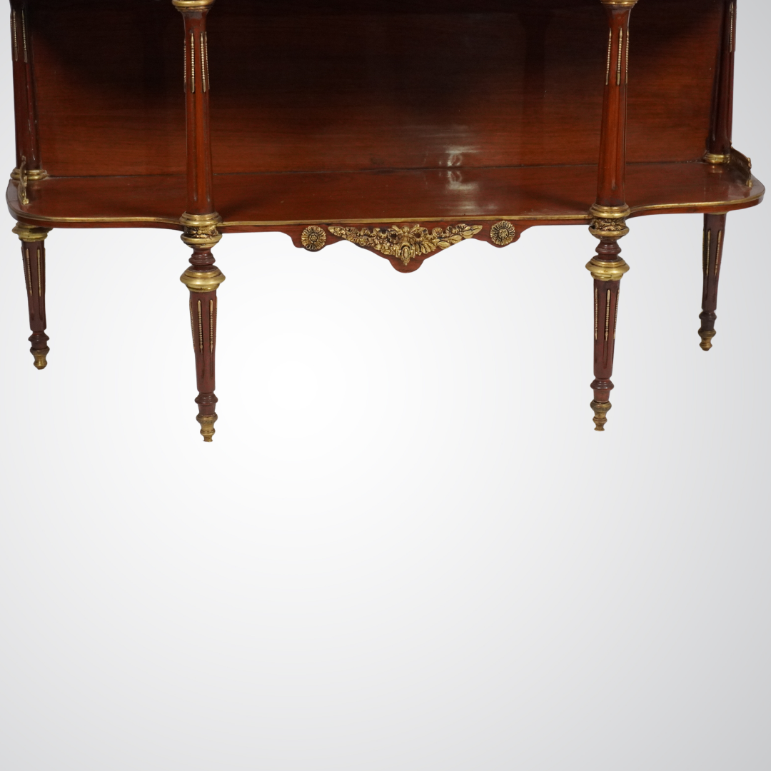 Exquisite Louis XVI Style Mahogany Étagère with Gilt Bronze Mounts and Clock Pediment