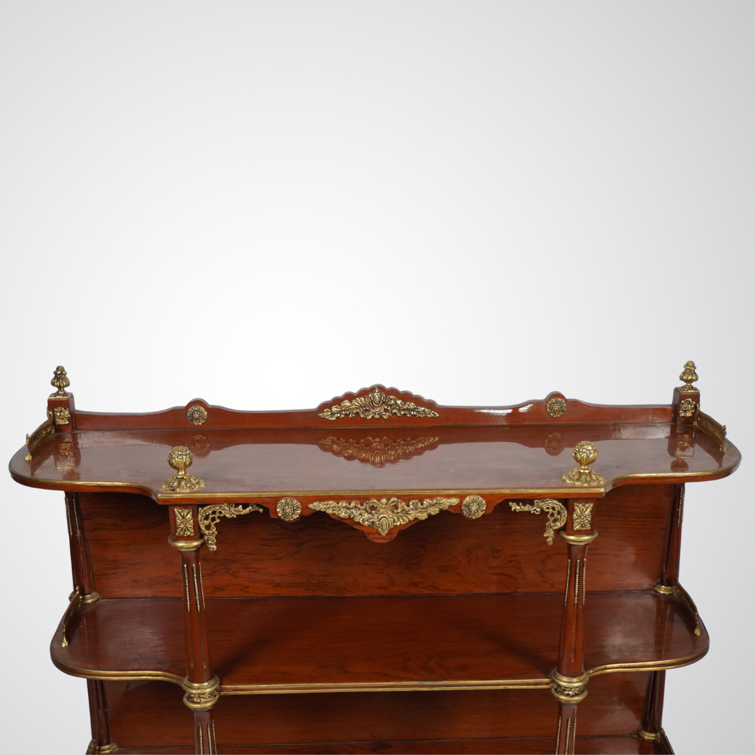 Exquisite Louis XVI Style Mahogany Étagère with Gilt Bronze Mounts and Clock Pediment