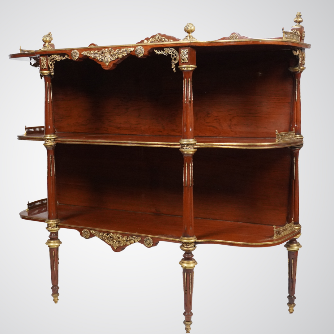 Exquisite Louis XVI Style Mahogany Étagère with Gilt Bronze Mounts and Clock Pediment
