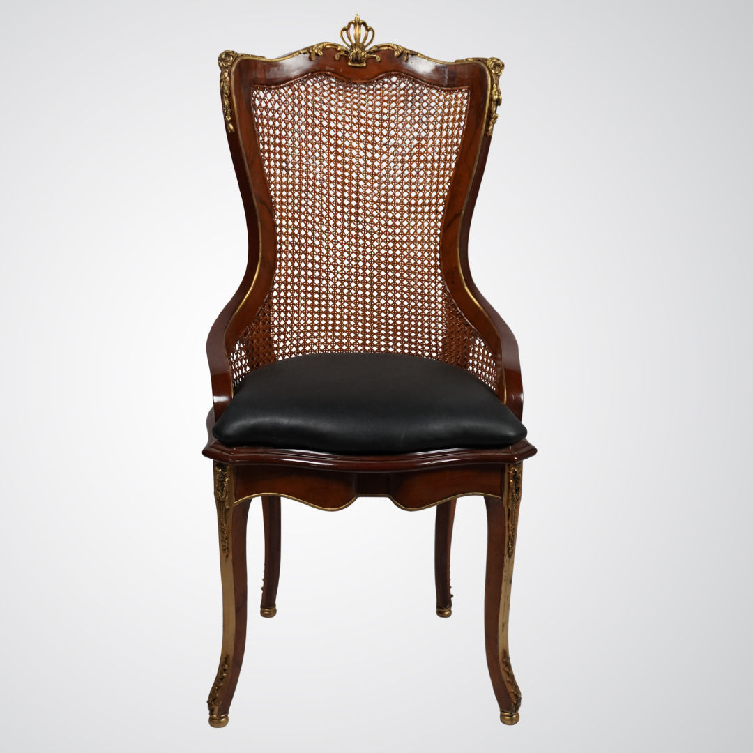 Louis XV Style Carved Walnut Cane Back Side Chair with Velvet Seat