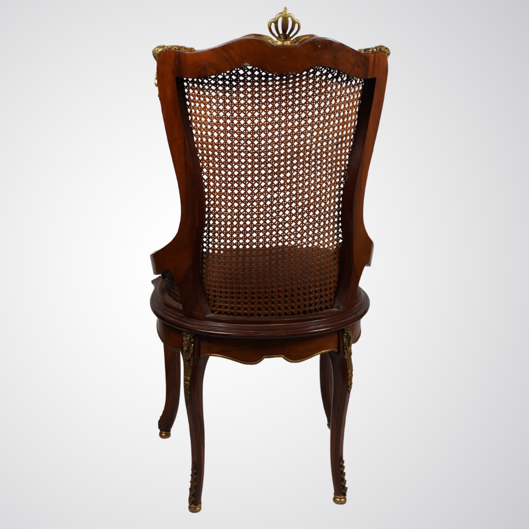 Louis XV Style Carved Walnut Cane Back Side Chair with Velvet Seat