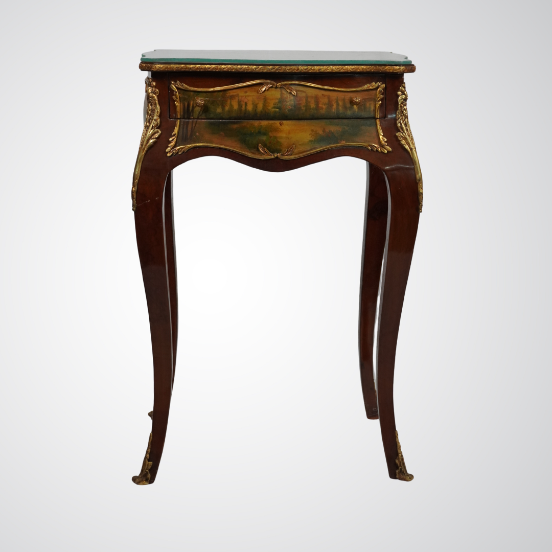 Antique Louis XV Style Inlaid Side Table with Bronze Ormolu