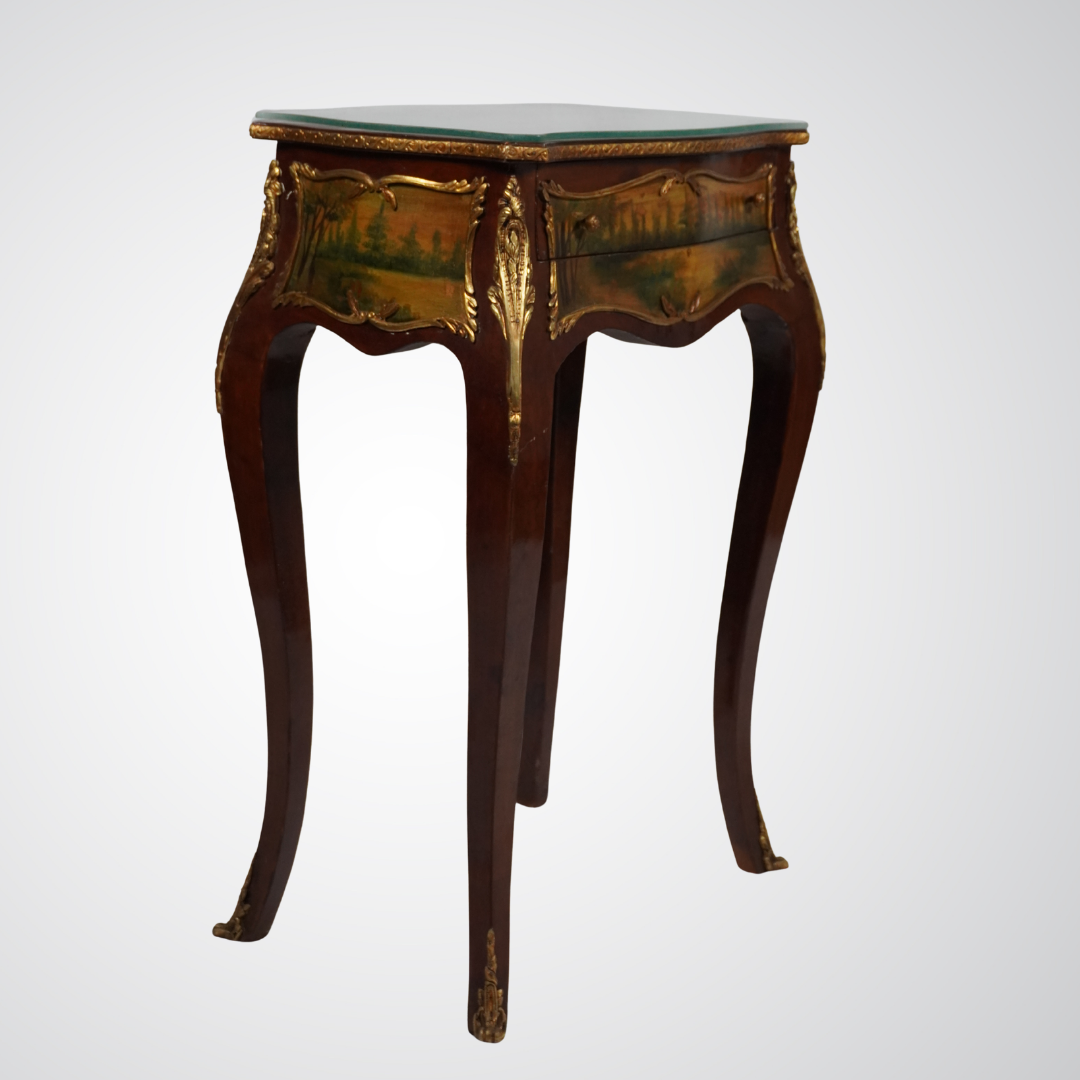 Antique Louis XV Style Inlaid Side Table with Bronze Ormolu