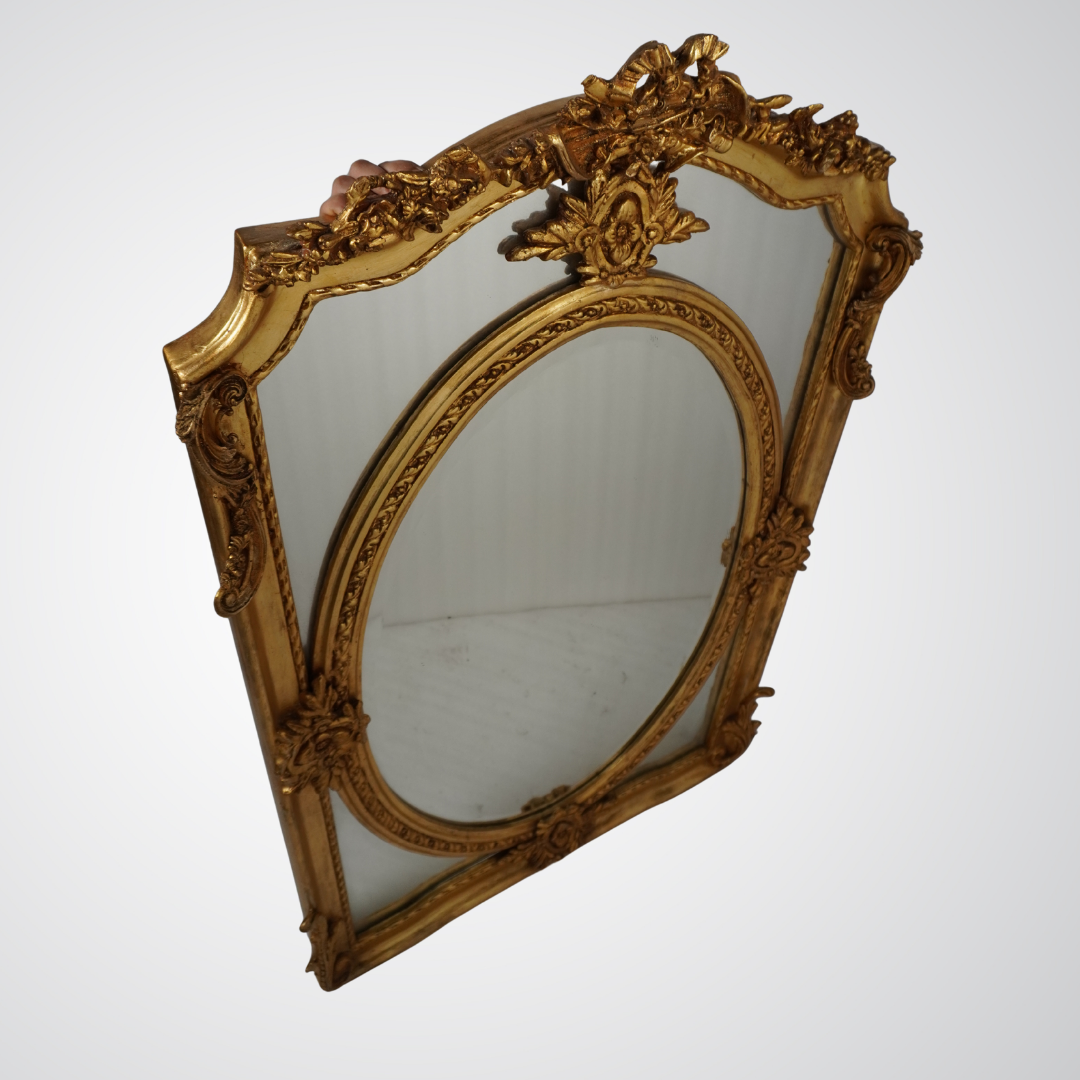 Antique French Giltwood Mirror with Oval Beveled Glass
