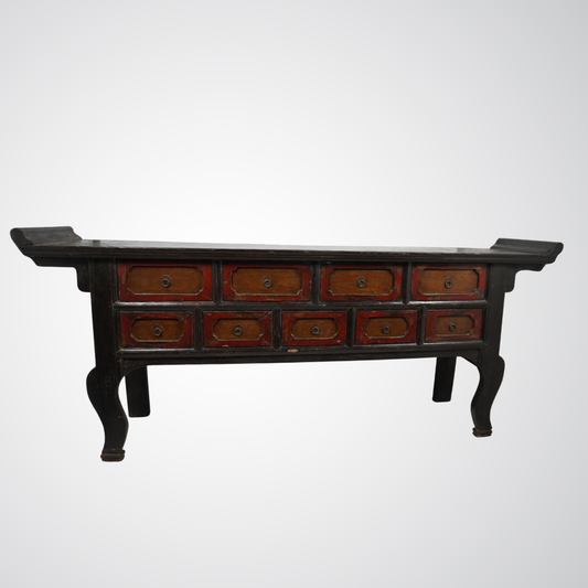 Antique Chinese Elmwood Console with Multiple Drawers