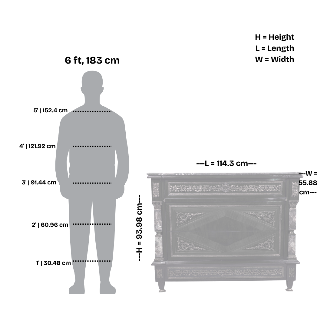 Luxurious Louis XVI Style Commode with Marble Top and Gilt Bronze Detailing