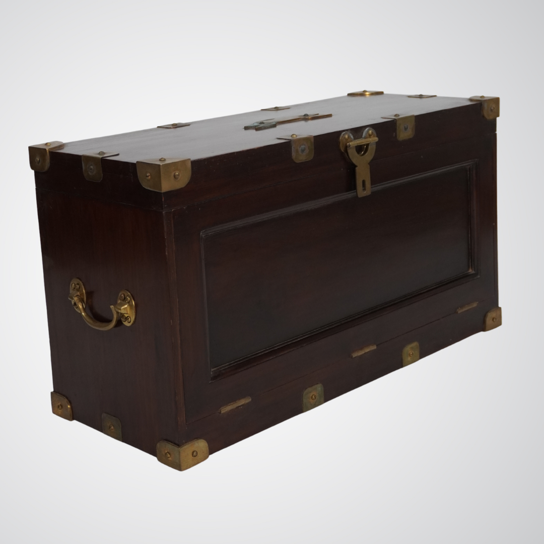 Antique Wooden Storage Trunk with Brass Fittings