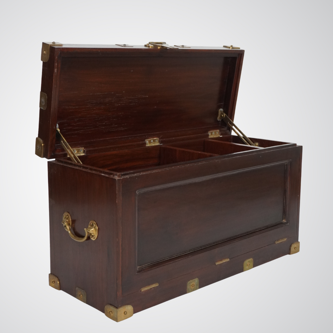 Antique Wooden Storage Trunk with Brass Fittings