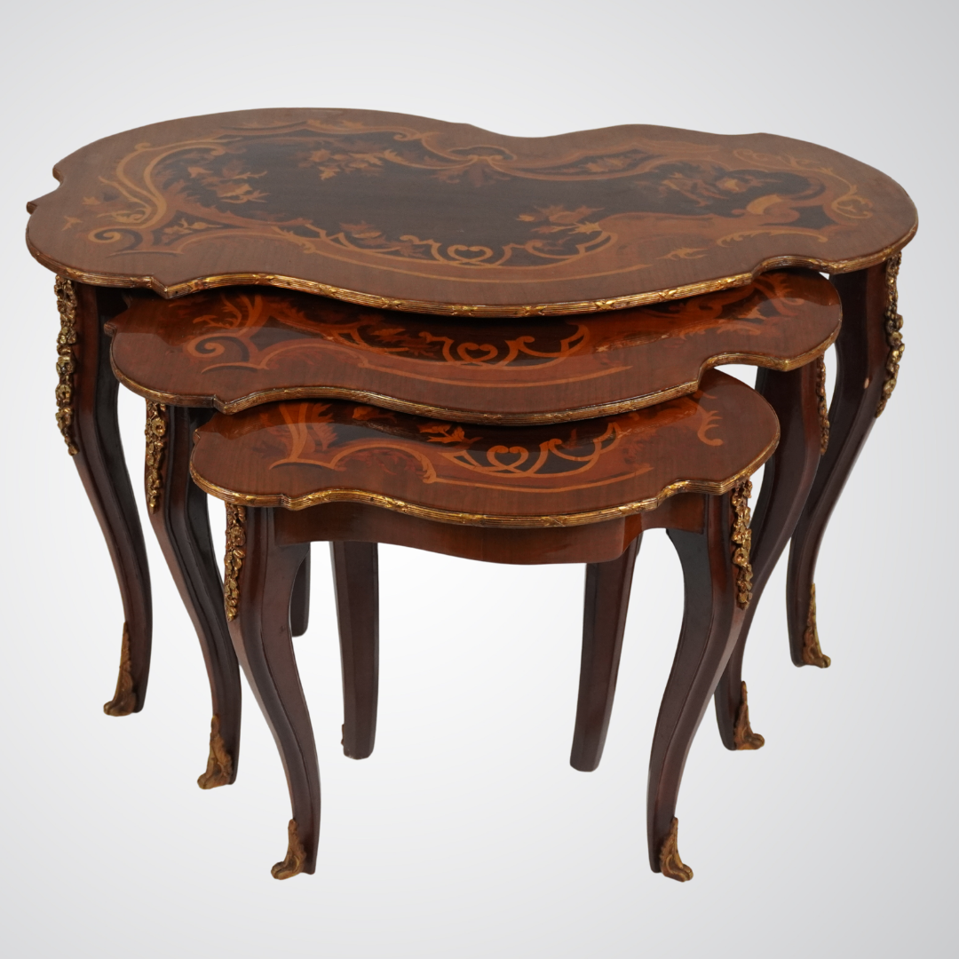 Elegant Vintage Nesting Tables with Inlay Design