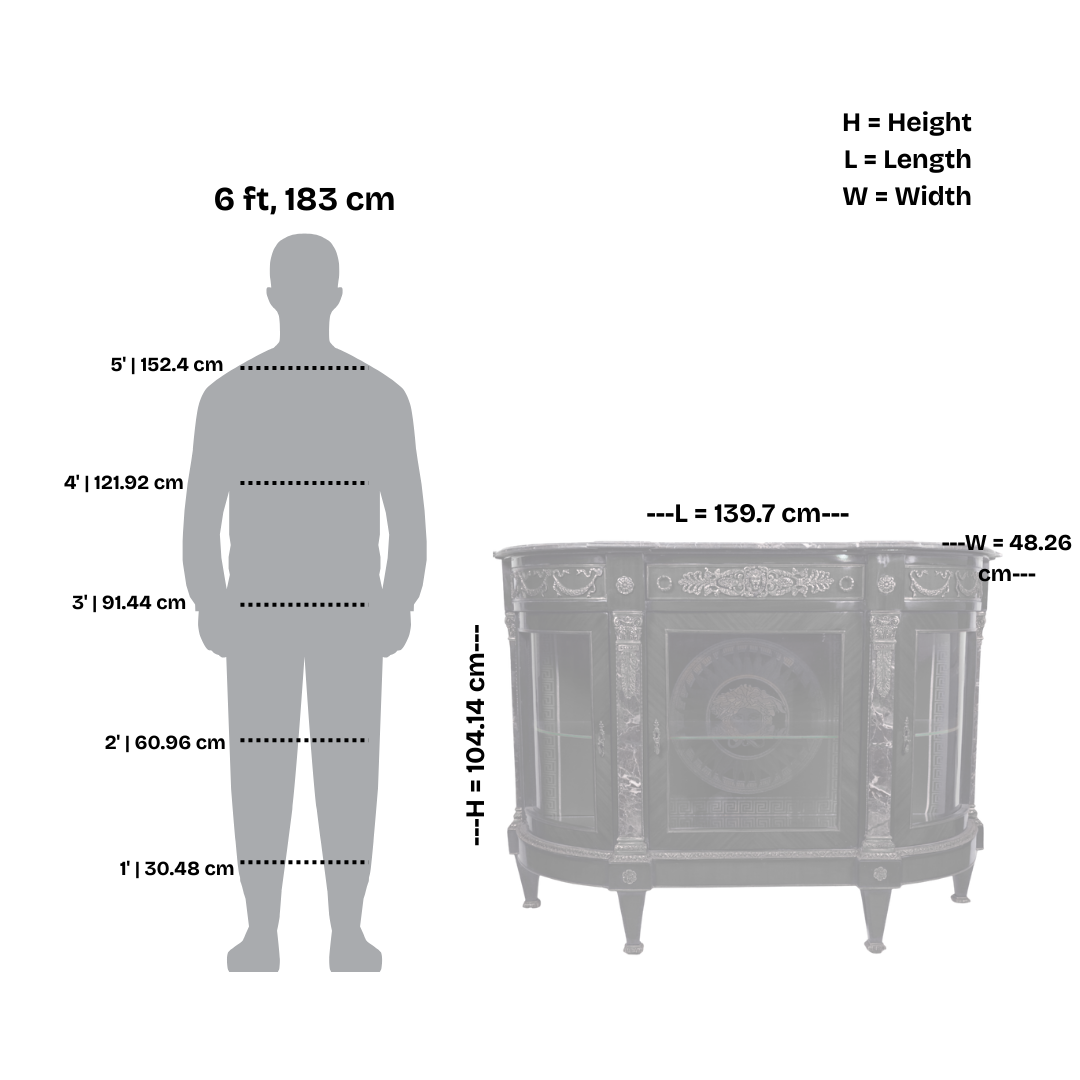 Antique French Display Commode with Red Velvet Backing and Gilt Bronze Ormolu