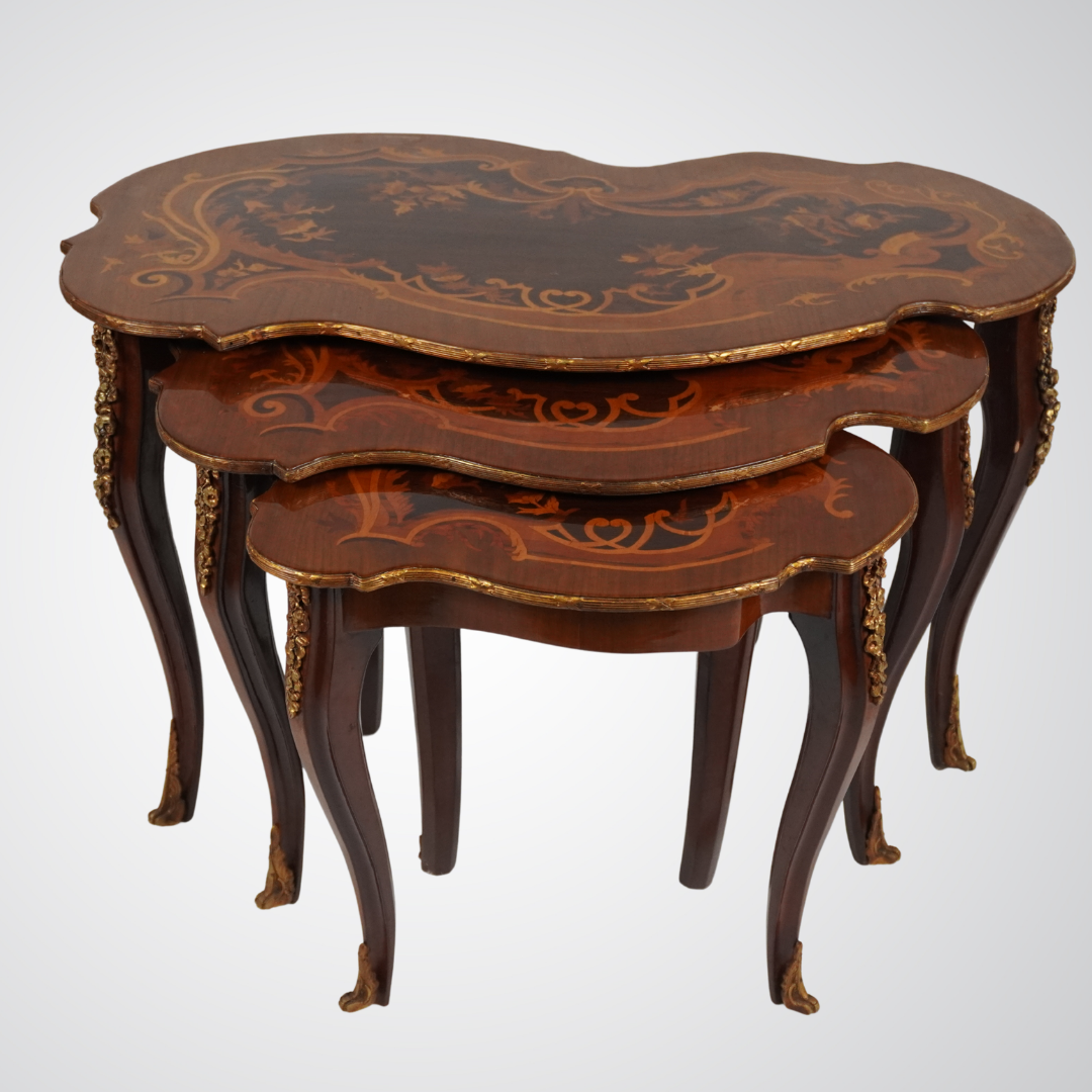 Elegant Vintage Nesting Tables with Inlay Design