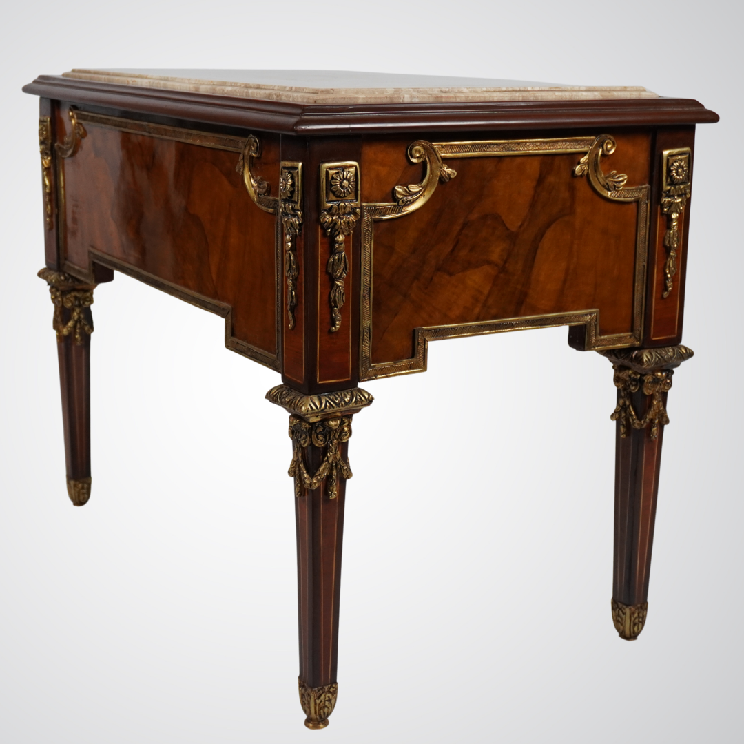 Antique Louis XVI Style Marble-Top Side Table with Gilt Bronze Mounts
