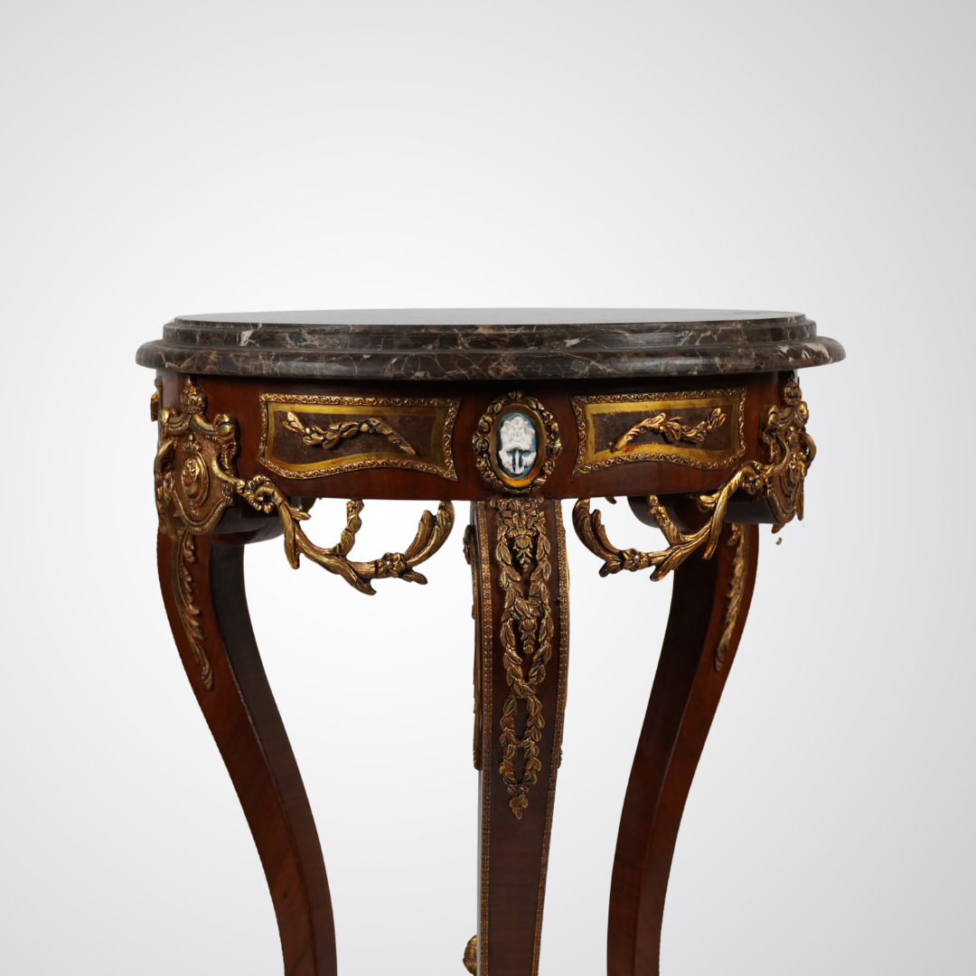 Luxurious French Louis XVI Style Marble-Top Gueridon Table with Bronze Ornaments