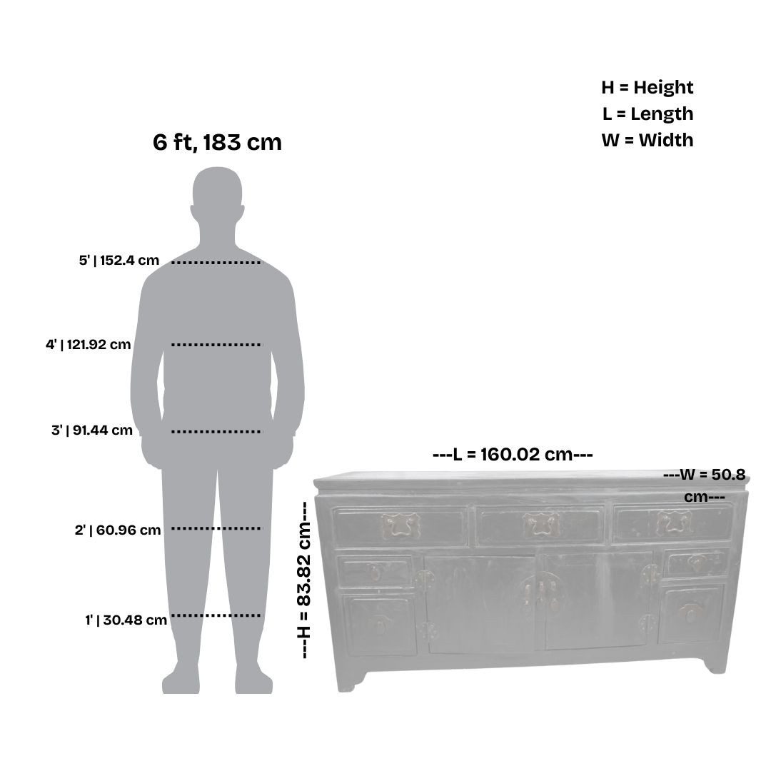 Antique Chinese Black Lacquer Cabinet with Brass Hardware