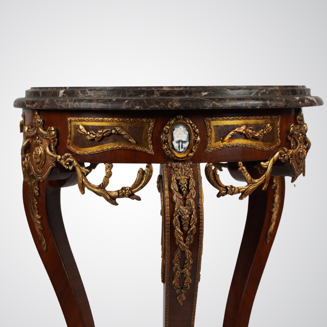 Luxurious French Louis XVI Style Marble-Top Gueridon Table with Bronze Ornaments