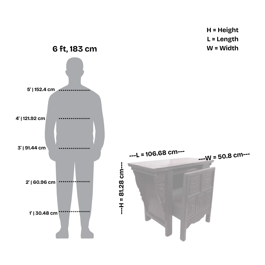 Antique Chinese Carved Wooden Desk with Hidden Chair