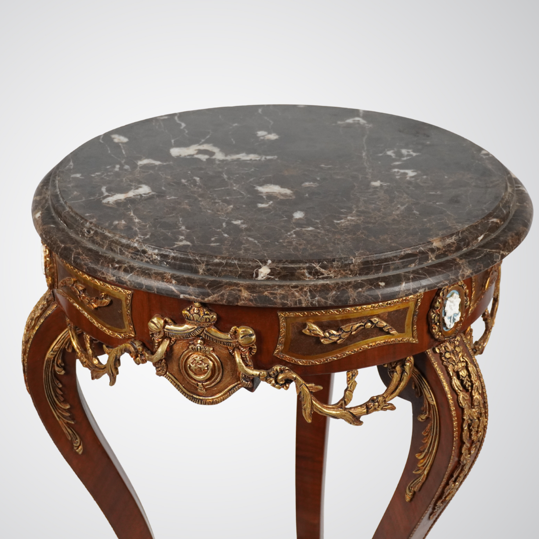 Luxurious French Louis XVI Style Marble-Top Gueridon Table with Bronze Ornaments