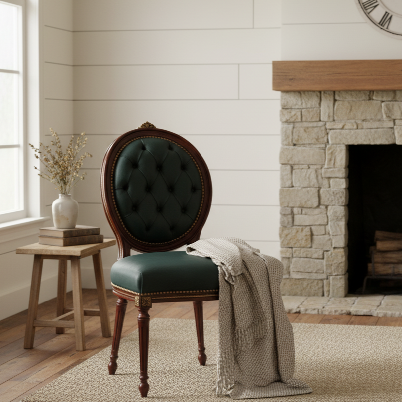 French Louis XVI Style Side Chair with Oval Tufted Back