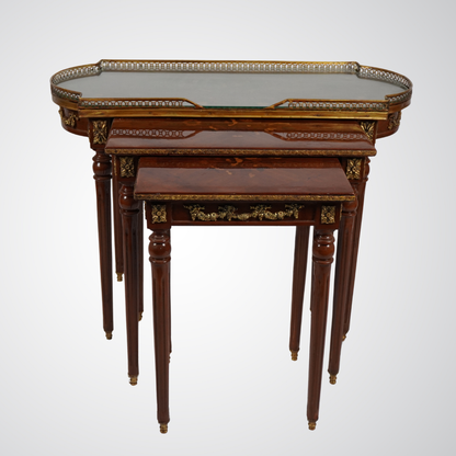 Elegant French Empire Style Nesting Tables with Marquetry and Ormolu Detailing
