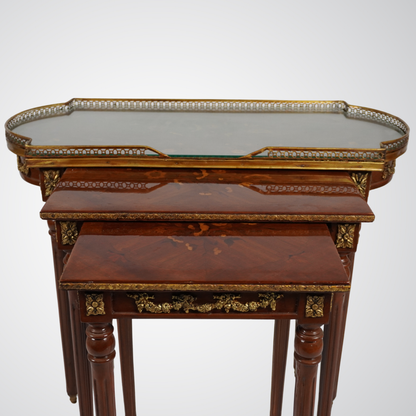 Elegant French Empire Style Nesting Tables with Marquetry and Ormolu Detailing