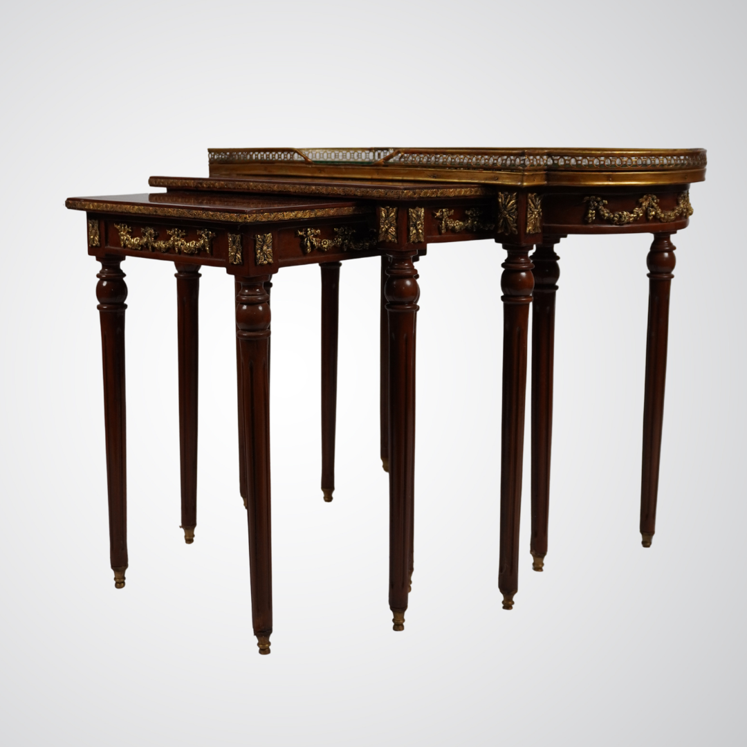 Elegant French Empire Style Nesting Tables with Marquetry and Ormolu Detailing