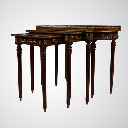 Elegant French Empire Style Nesting Tables with Marquetry and Ormolu Detailing