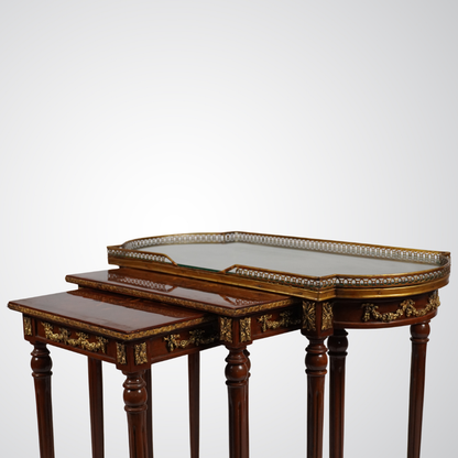 Elegant French Empire Style Nesting Tables with Marquetry and Ormolu Detailing