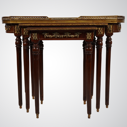 Elegant French Empire Style Nesting Tables with Marquetry and Ormolu Detailing