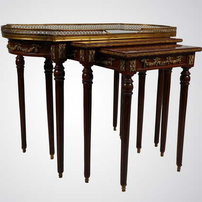 Elegant French Empire Style Nesting Tables with Marquetry and Ormolu Detailing