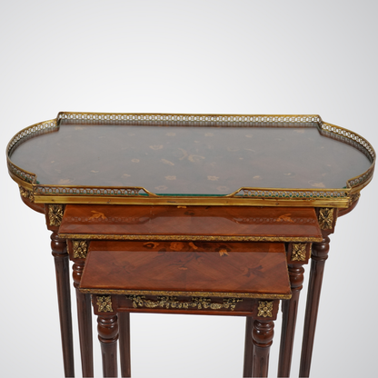 Elegant French Empire Style Nesting Tables with Marquetry and Ormolu Detailing