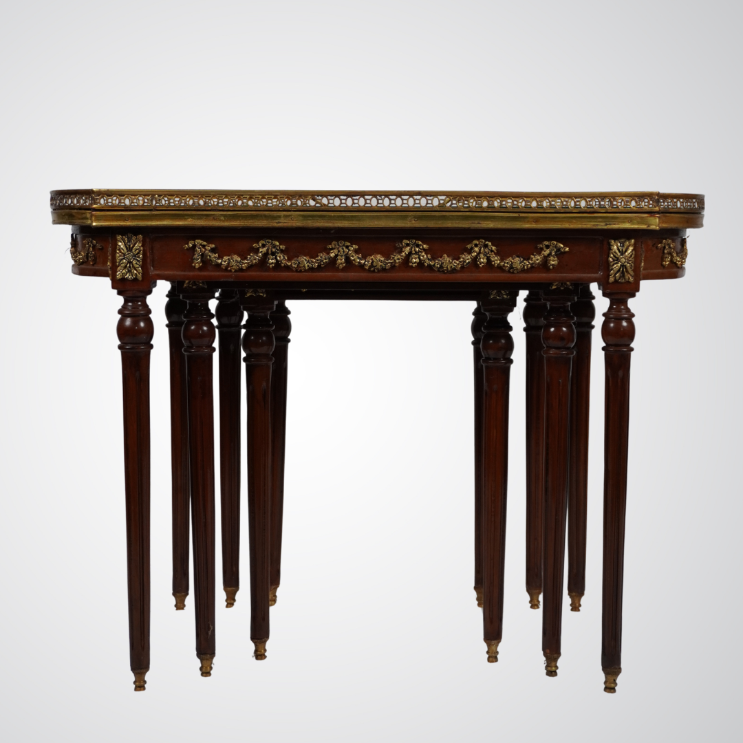 Elegant French Empire Style Nesting Tables with Marquetry and Ormolu Detailing