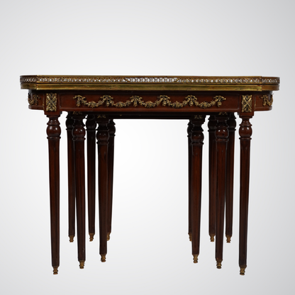 Elegant French Empire Style Nesting Tables with Marquetry and Ormolu Detailing