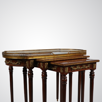 Elegant French Empire Style Nesting Tables with Marquetry and Ormolu Detailing