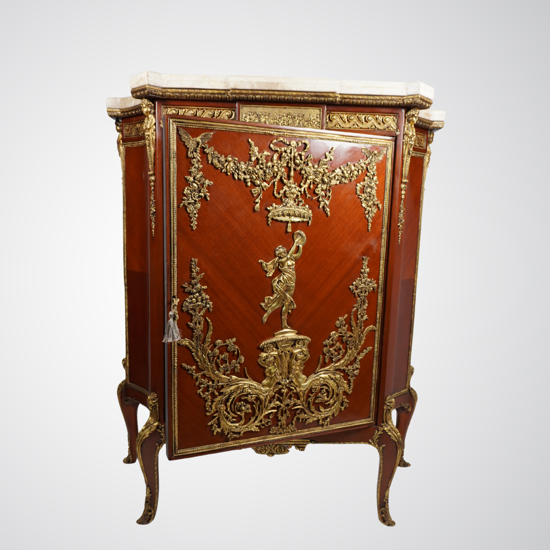 Exceptional Louis XV Style Cabinet with Marble Top and Gilt Bronze Ornamentation