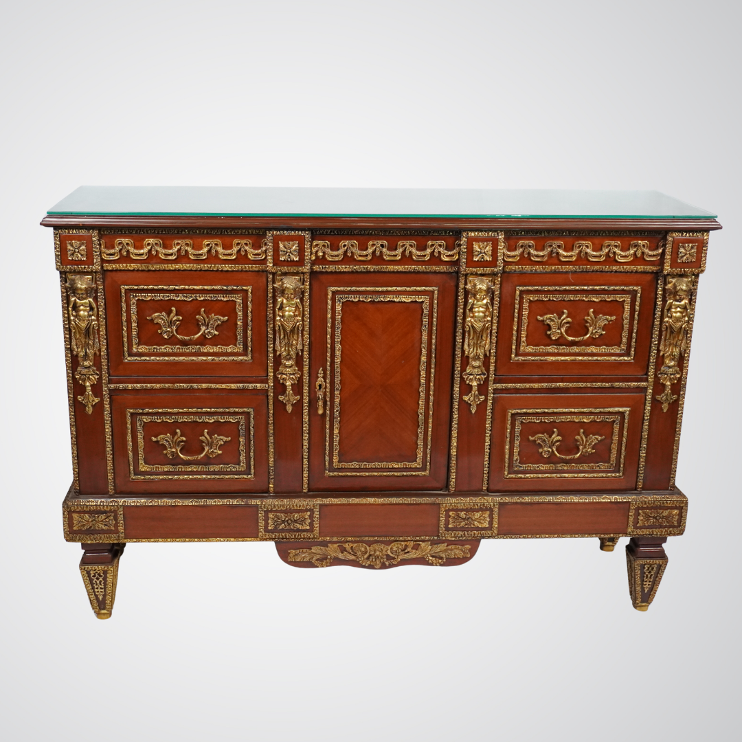 Luxurious Antique French Commode with Ormolu Mounts and Marble Top