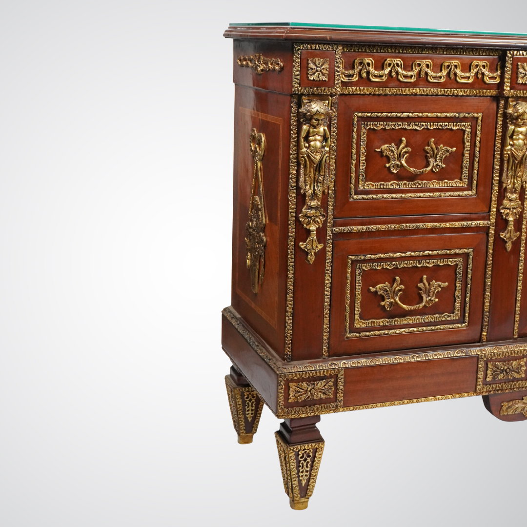 Luxurious Antique French Commode with Ormolu Mounts and Marble Top
