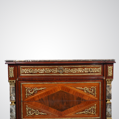 Luxurious Louis XVI Style Commode with Marble Top and Gilt Bronze Detailing