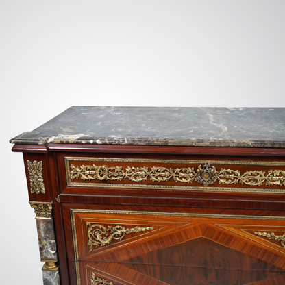 Luxurious Louis XVI Style Commode with Marble Top and Gilt Bronze Detailing
