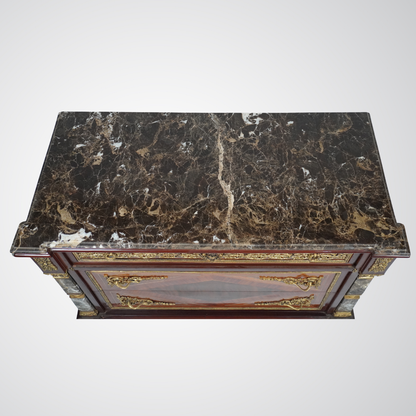 Luxurious Louis XVI Style Commode with Marble Top and Gilt Bronze Detailing