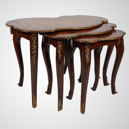Elegant Vintage Nesting Tables with Inlay Design