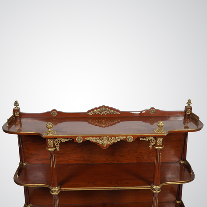 Exquisite Louis XVI Style Mahogany Étagère with Gilt Bronze Mounts and Clock Pediment
