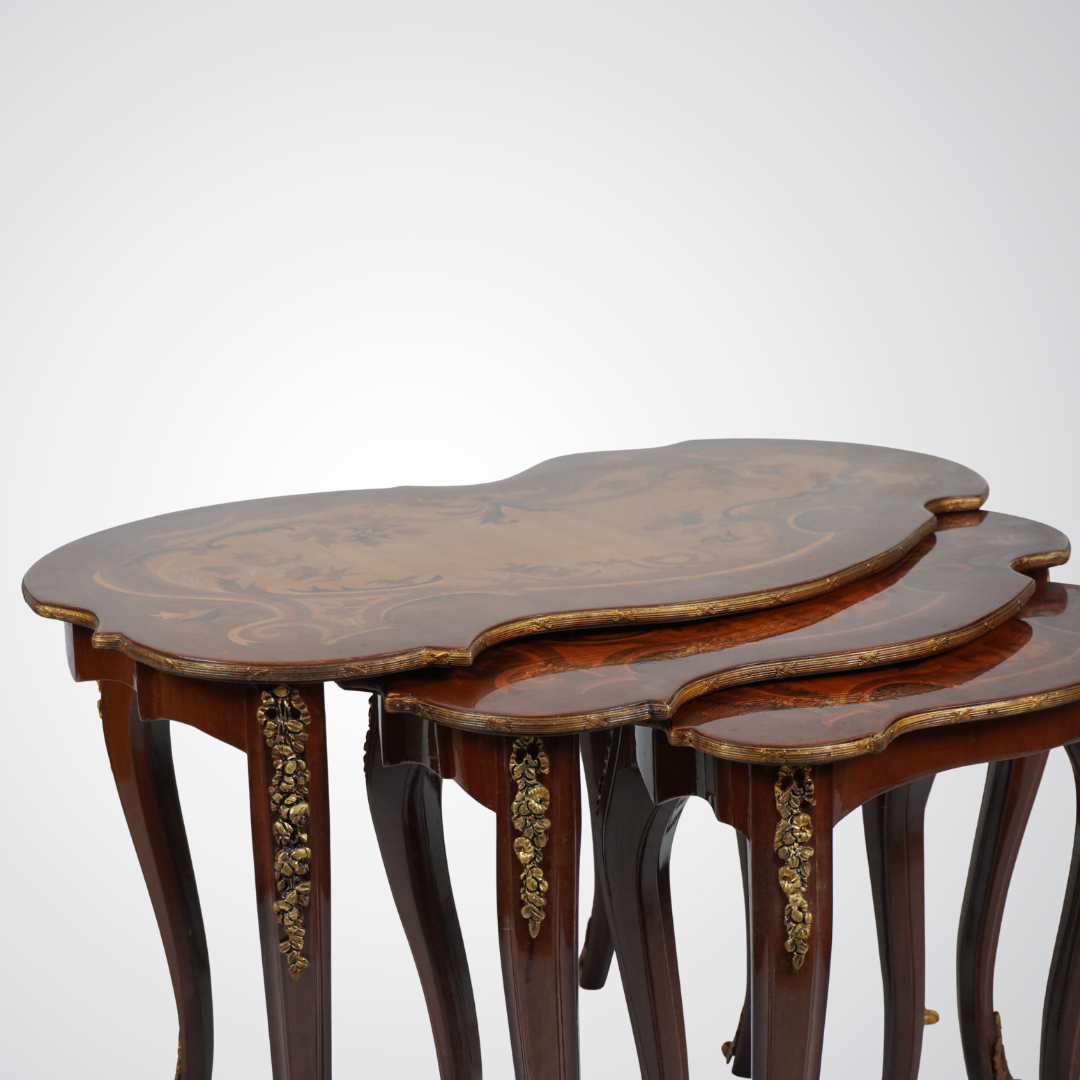 Elegant Vintage Nesting Tables with Inlay Design