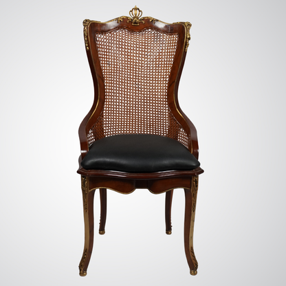 Louis XV Style Carved Walnut Cane Back Side Chair with Velvet Seat